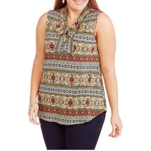 Promises Promises Sleeveless Floral Low Neck Tie Bow Top Blouse 2X